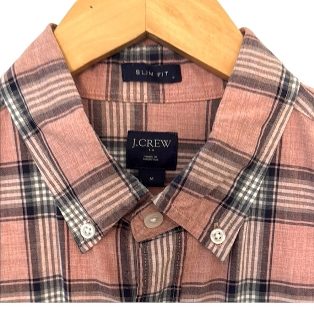 Men’s J. Crew Slim Fit Plaid Button Down Shirt - Salmon Pink Blue Size M